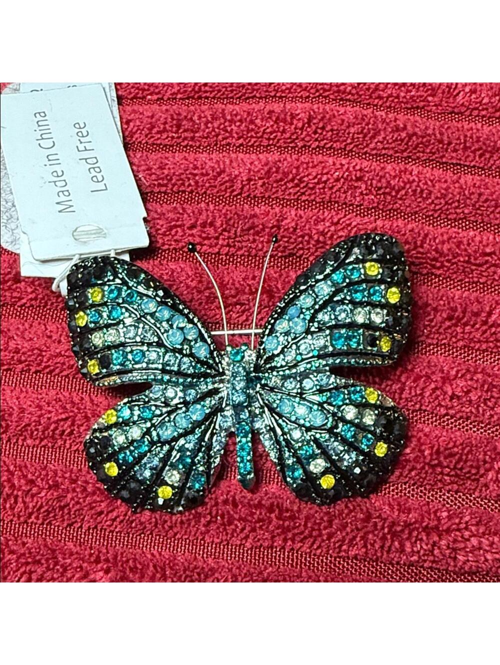 Colorful Rhinestone Butterfly Brooch - Picture 5 of 5